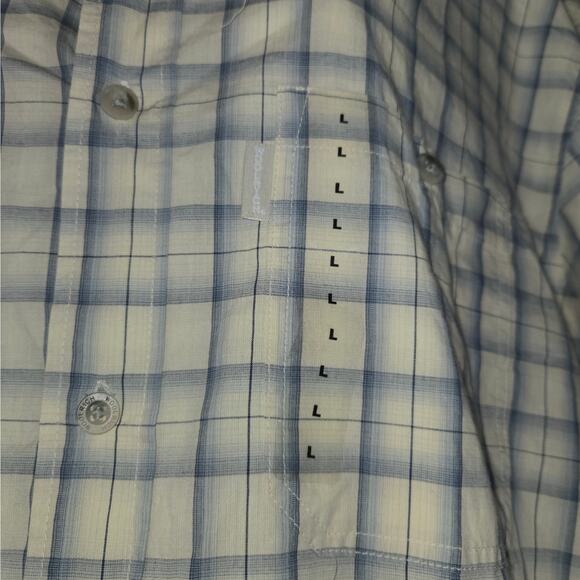 Woolrich Mens Large Button Up Carson Shirt Plaid Short Sleeve Tidal Ombre NWT - Picture 3 of 16